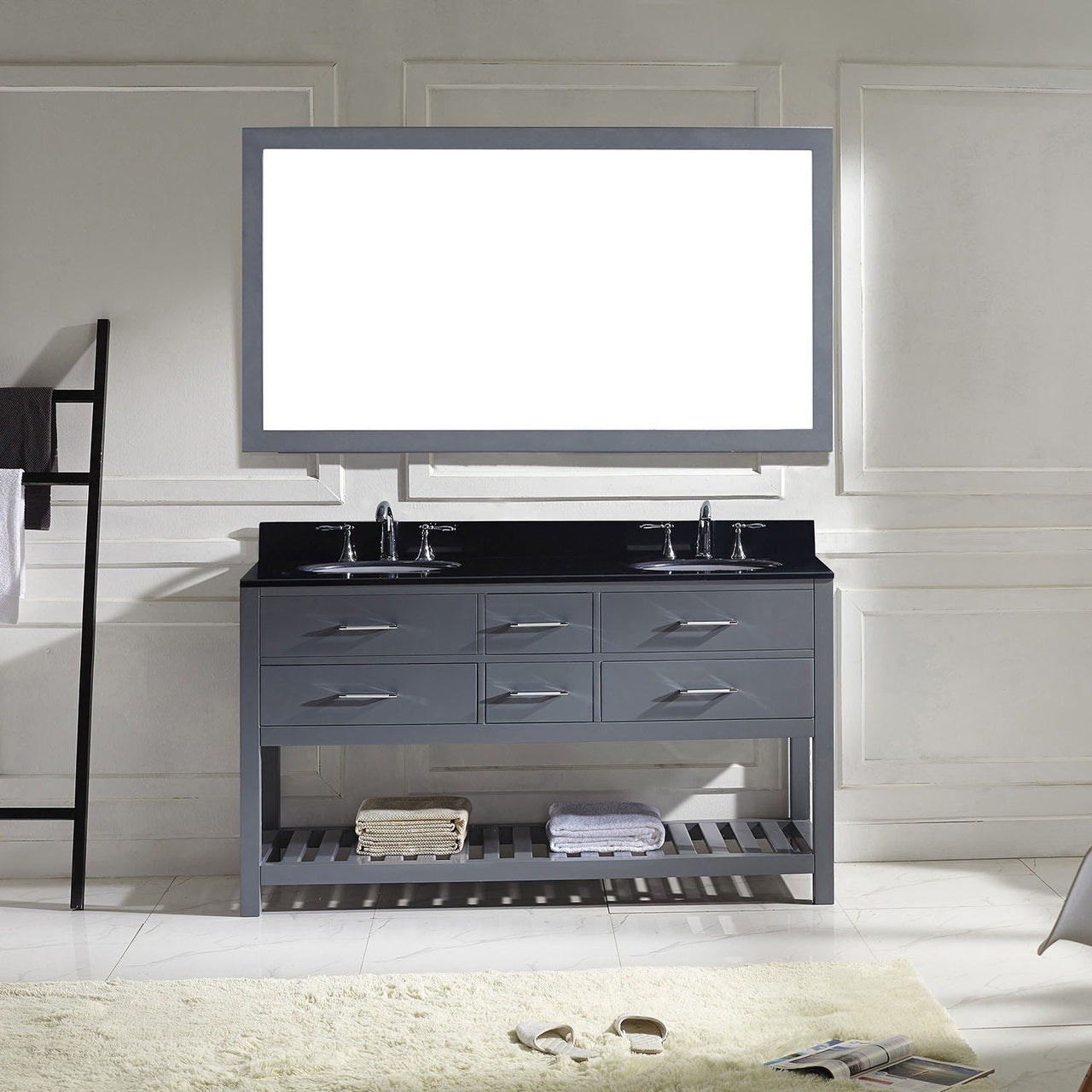 Virtu USA Caroline Estate 60" Double Round Sink Grey Top with Mirror Vanity Virtu USA 