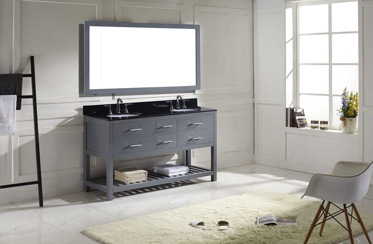 Virtu USA Caroline Estate 60" Double Round Sink Grey Top with Mirror Vanity Virtu USA 