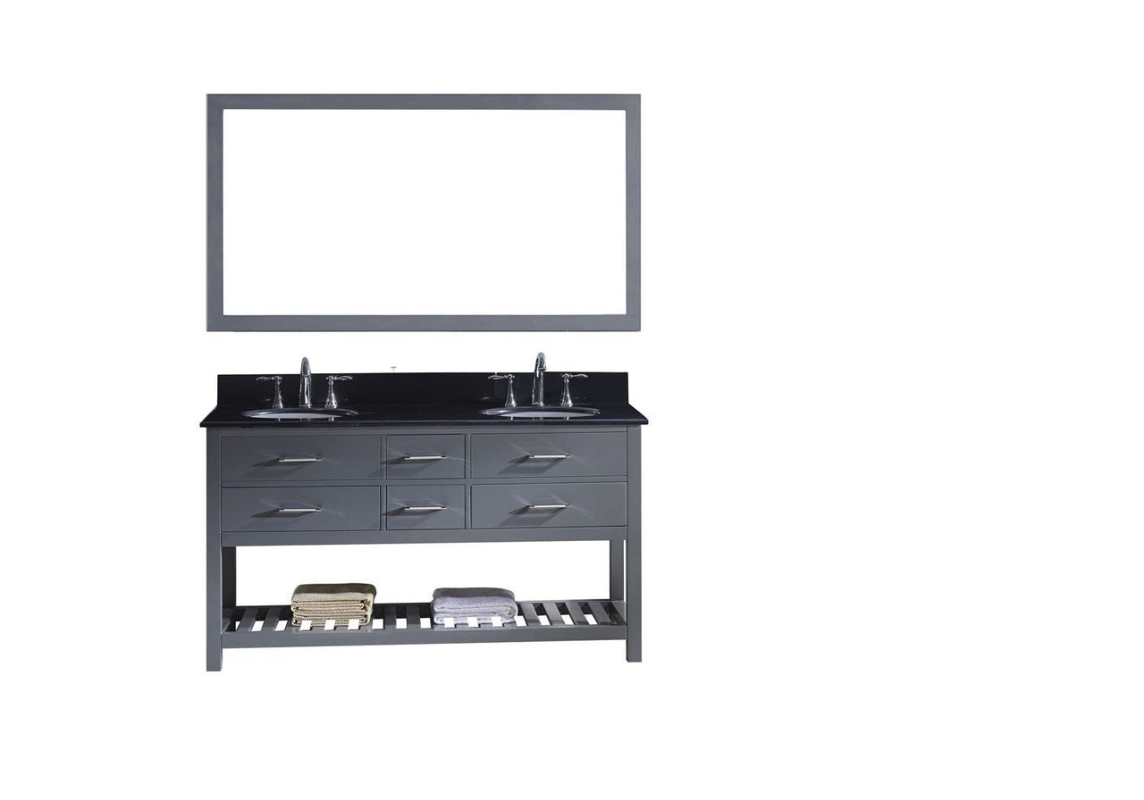 Virtu USA Caroline Estate 60" Double Round Sink Grey Top with Mirror Vanity Virtu USA 
