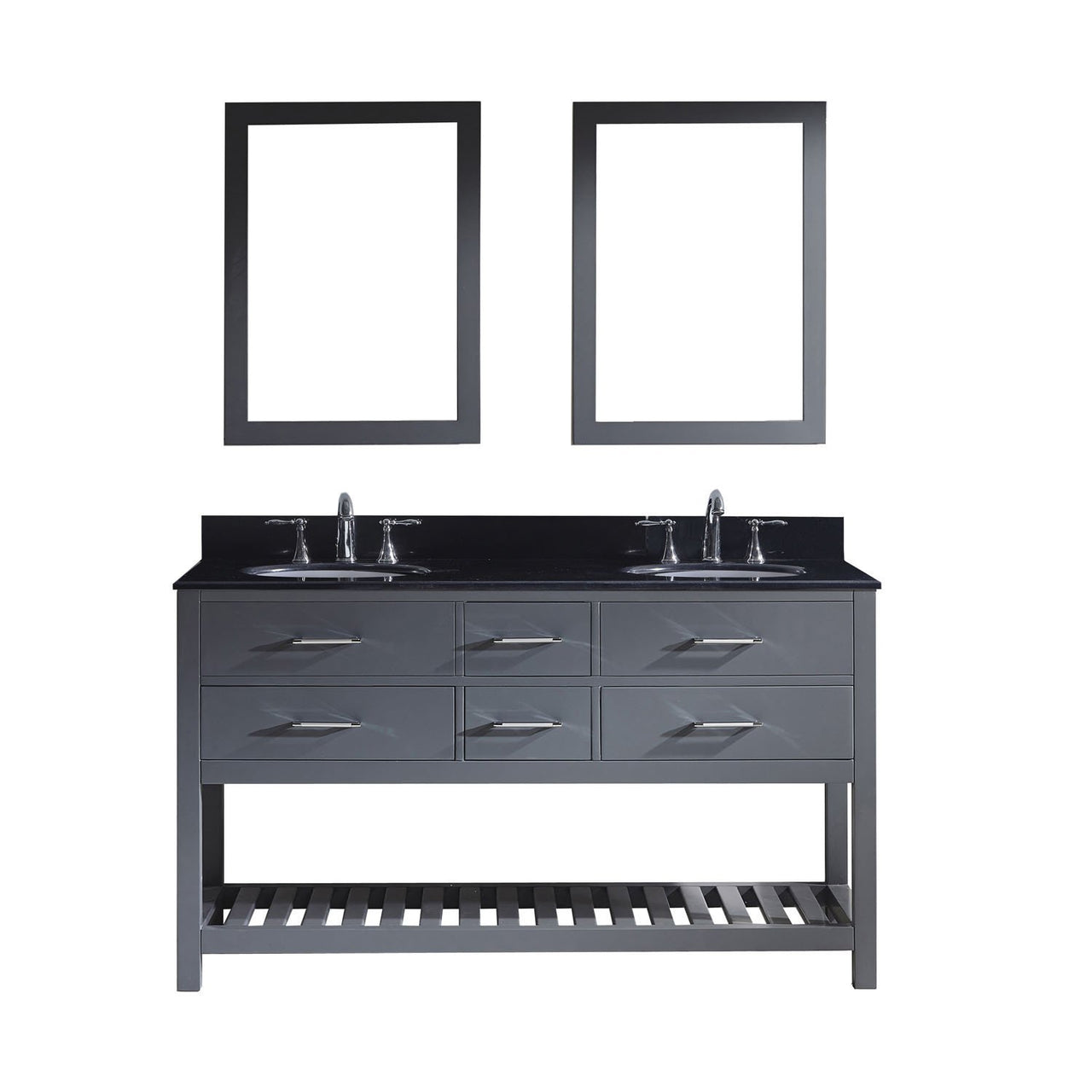 Virtu USA Caroline Estate 60" Double Round Sink Grey Top Vanity in Grey with Mirrors Vanity Virtu USA 