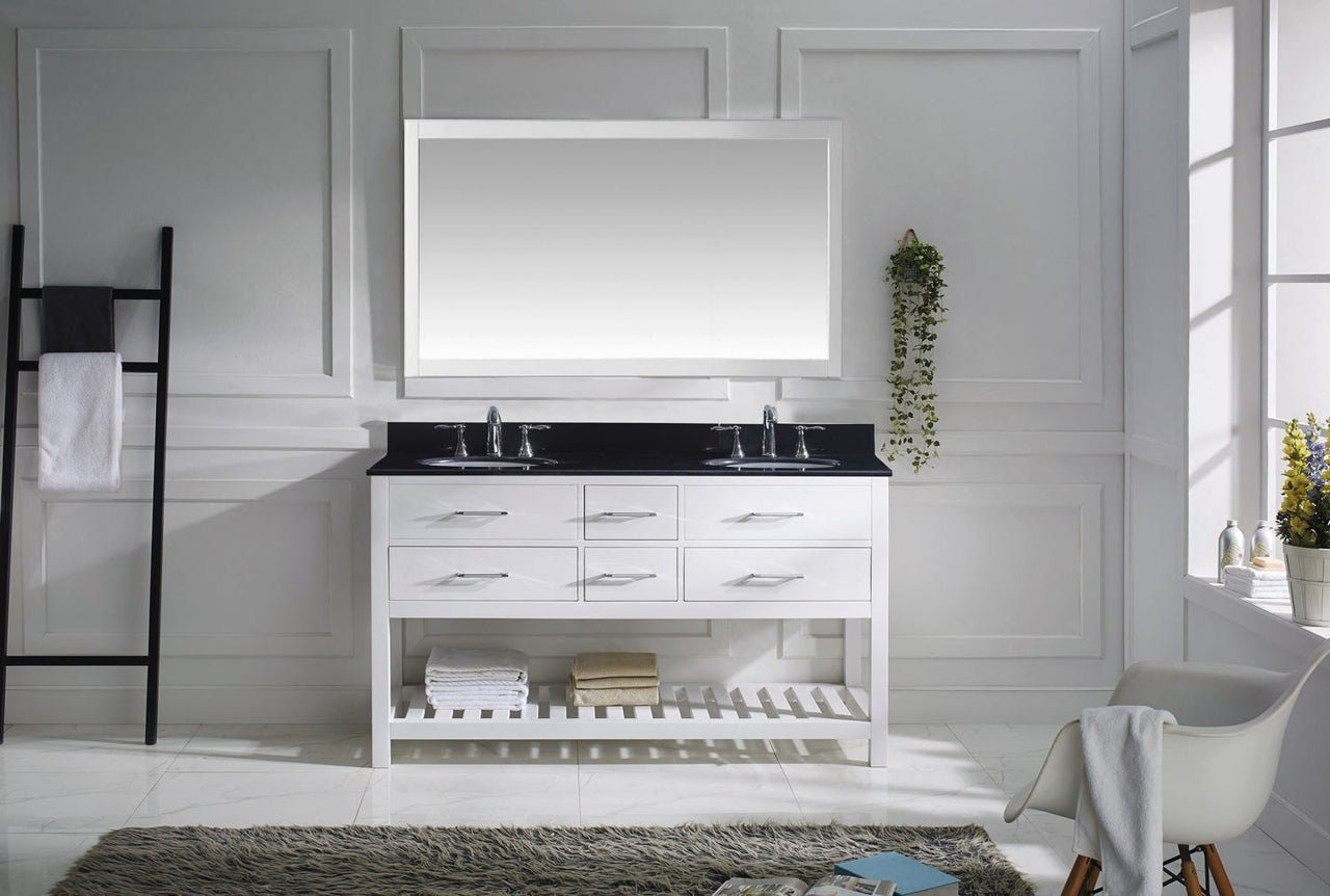 Virtu USA Caroline Estate 60" Double Round Sink White Top Vanity in White with Mirror Vanity Virtu USA 