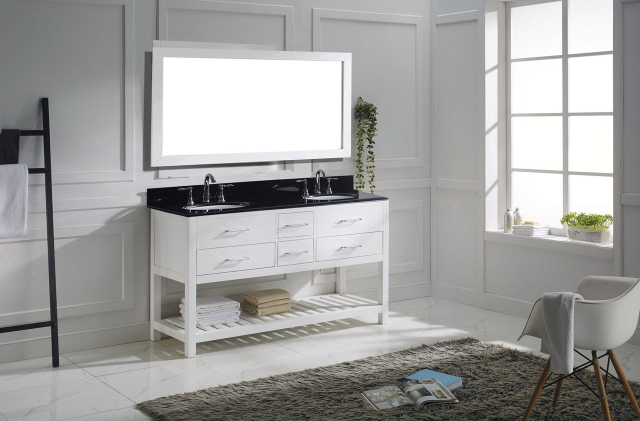 Virtu USA Caroline Estate 60" Double Round Sink White Top Vanity in White with Mirror Vanity Virtu USA 