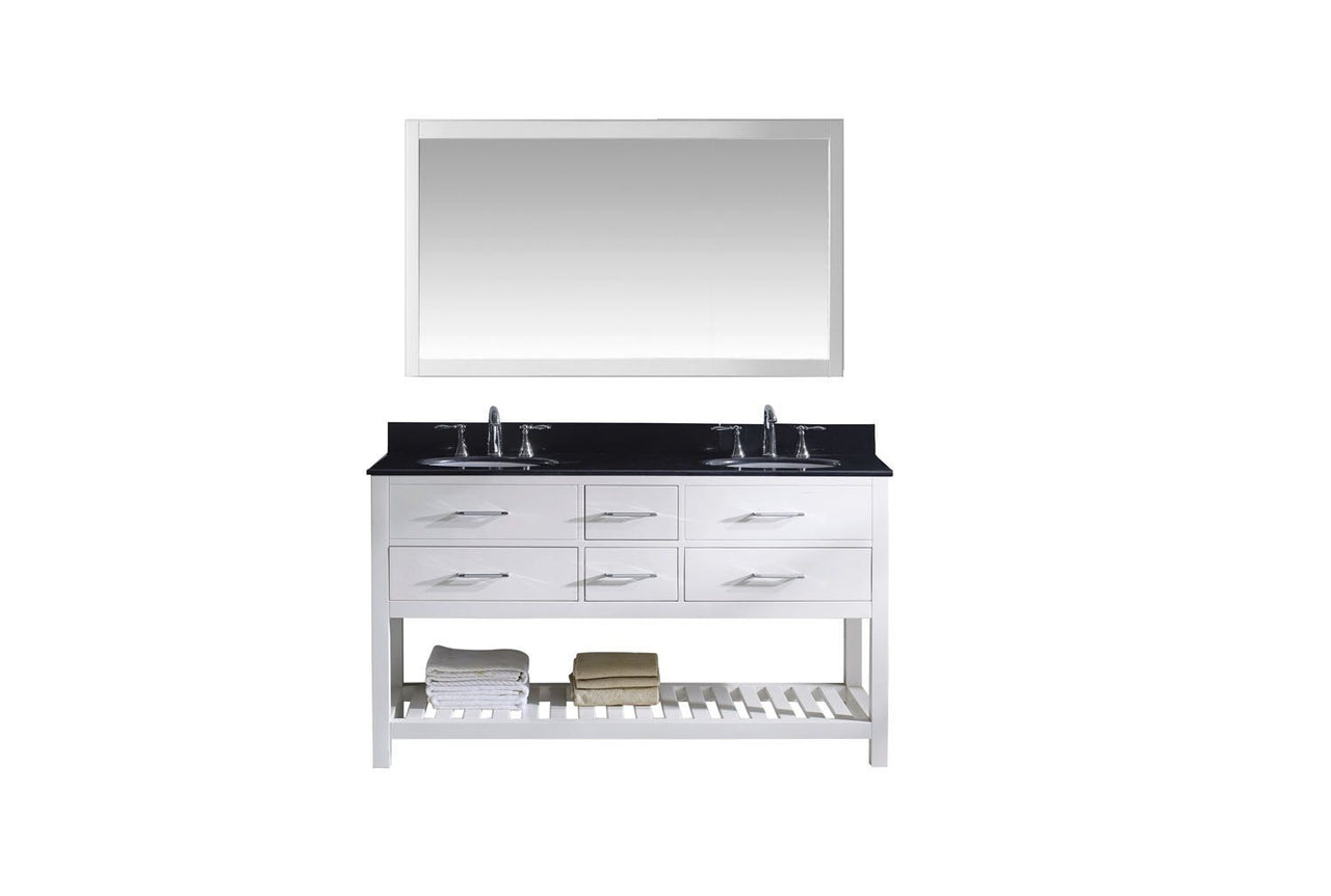Virtu USA Caroline Estate 60" Double Round Sink White Top Vanity in White with Mirror Vanity Virtu USA 