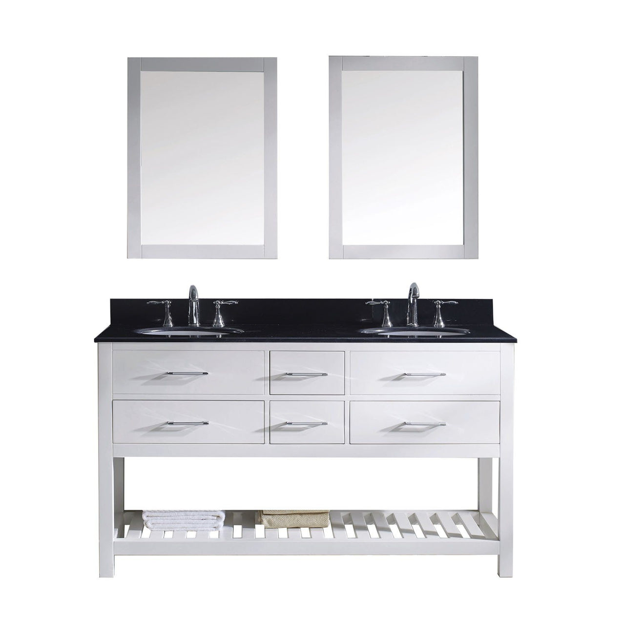 Virtu USA Caroline Estate 60" Double Round Sink White Top with Mirrors Vanity Virtu USA 
