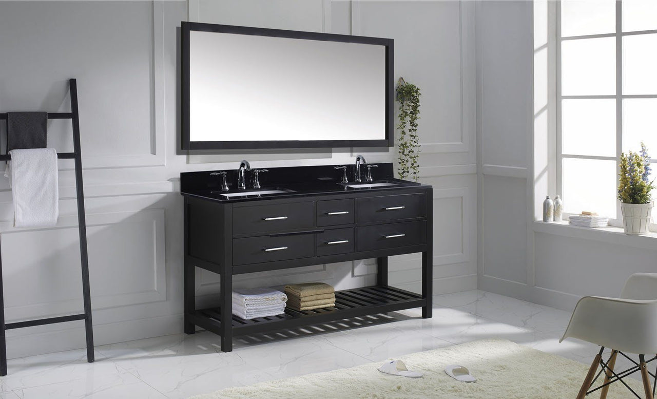 Virtu USA Caroline Estate 60" Double Square Sink Espresso Top with Mirror Vanity Virtu USA 