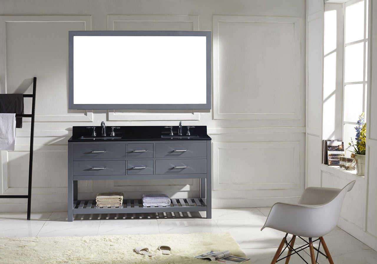 Virtu USA Caroline Estate 60" Double Square Sink Grey Top Vanity in Grey with Mirror Vanity Virtu USA 