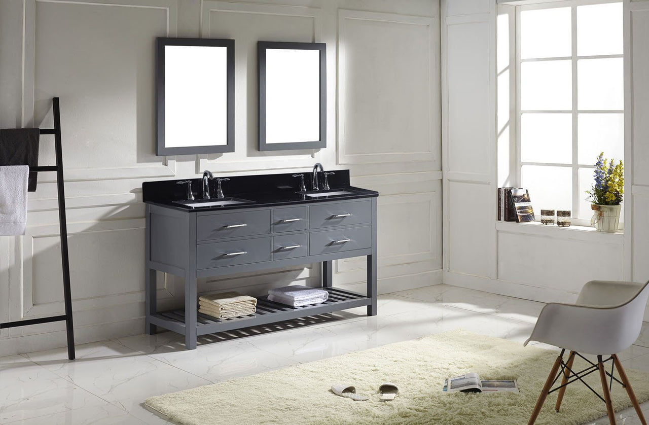 Virtu USA Caroline Estate 60" Double Square Sink Grey Top with Mirrors Vanity Virtu USA 