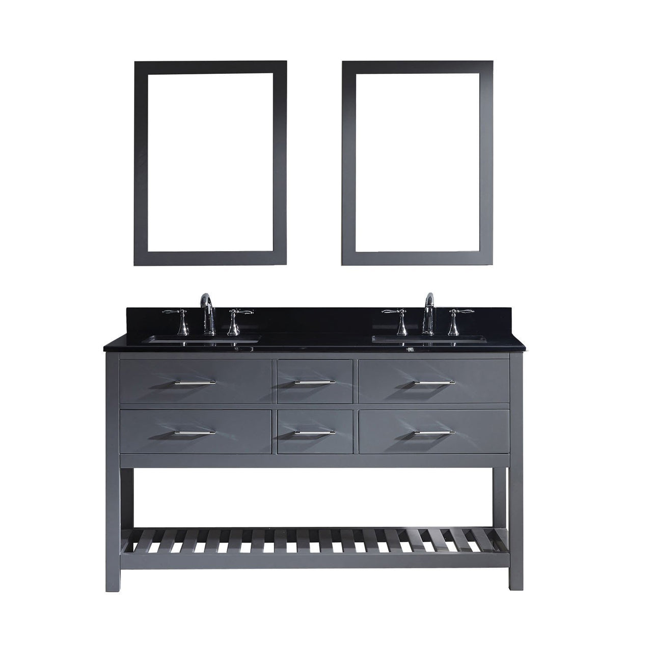Virtu USA Caroline Estate 60" Double Square Sink Grey Top with Mirrors Vanity Virtu USA 