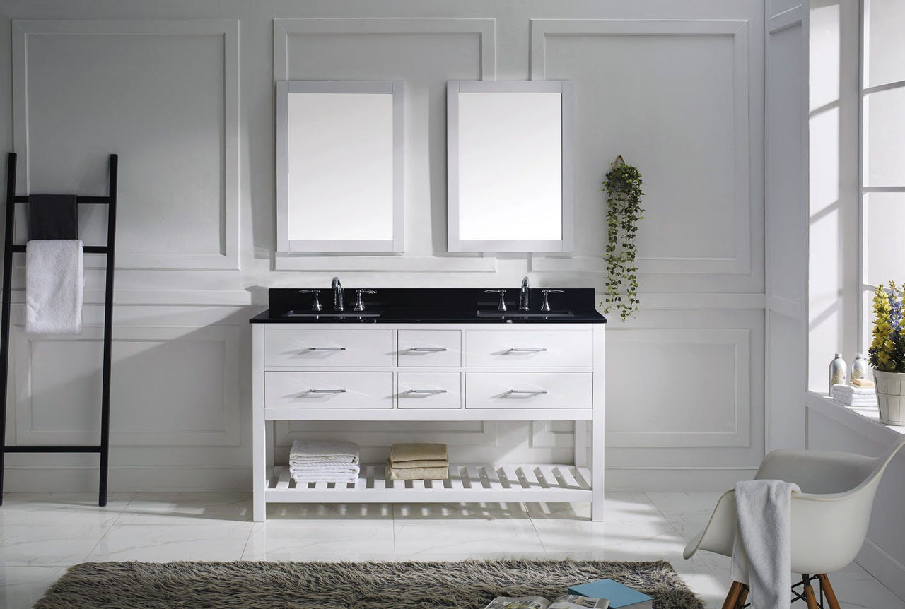 Virtu USA Caroline Estate 60" Double Square Sink White Top Vanity in White with Mirrors Vanity Virtu USA 
