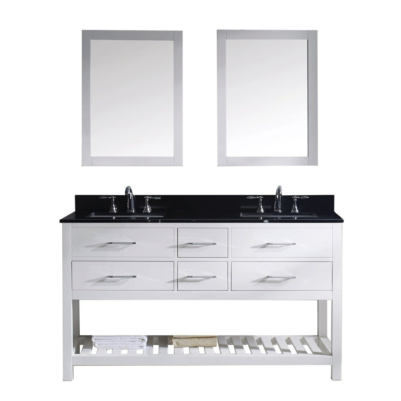 Virtu USA Caroline Estate 60" Double Square Sink White Top Vanity in White with Mirrors Vanity Virtu USA 