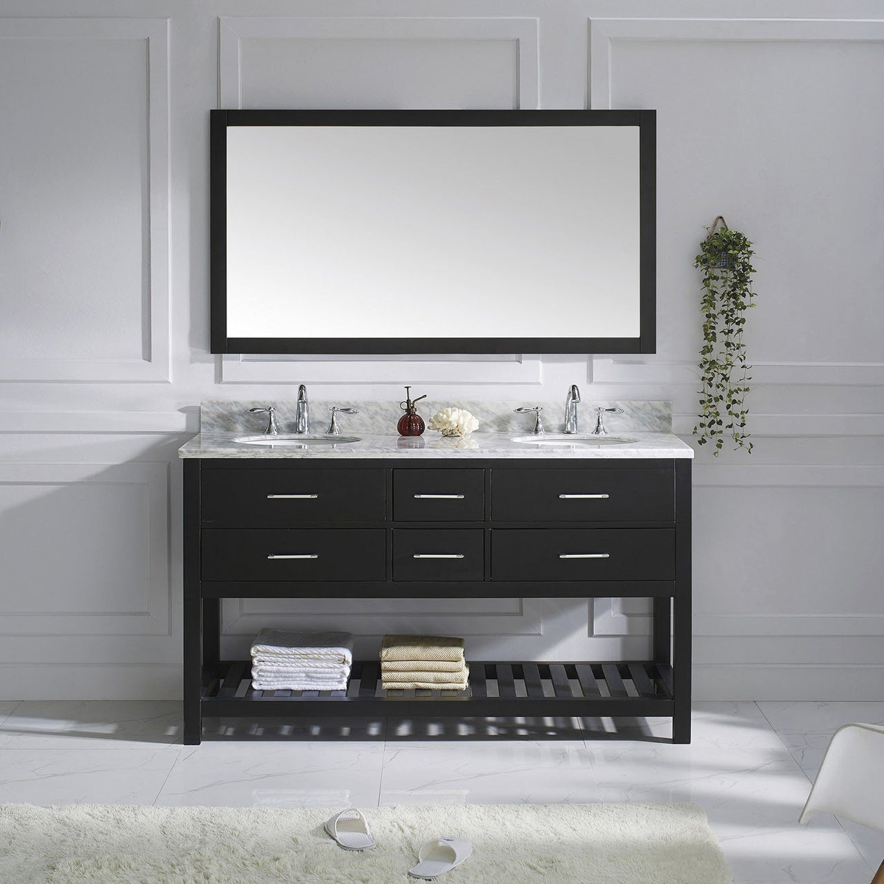 Virtu USA Caroline Estate 60" Double Round Sink Espresso Top with Mirror Vanity Virtu USA 