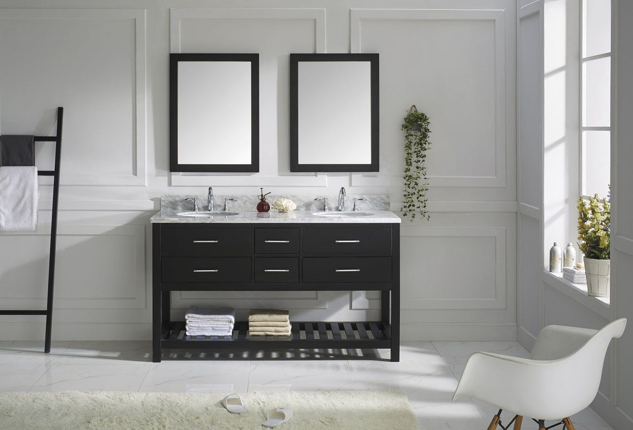 Virtu USA Caroline Estate 60" Double Round Sink Espresso Top with Mirrors Vanity Virtu USA 