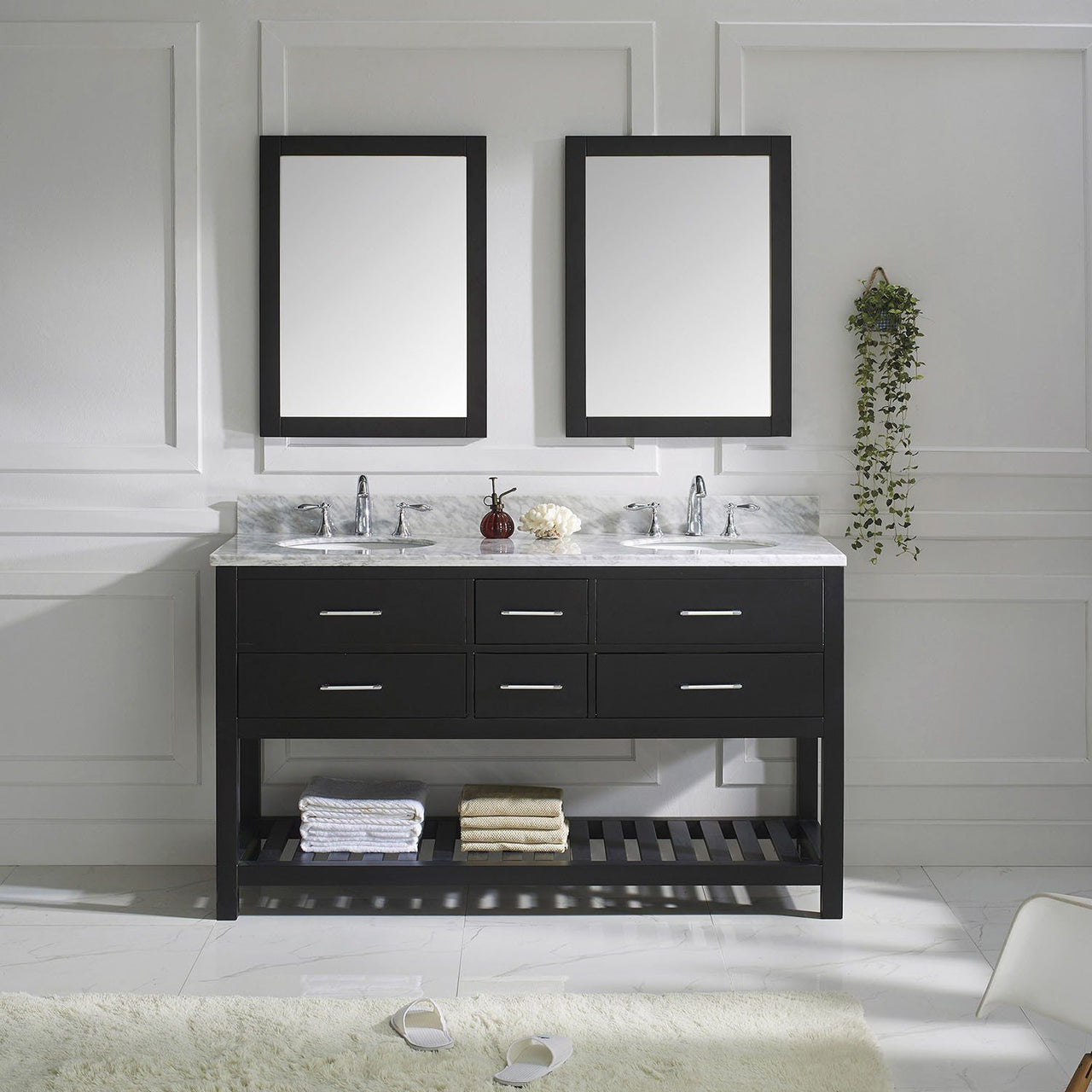 Virtu USA Caroline Estate 60" Double Round Sink Espresso Top with Mirrors Vanity Virtu USA 
