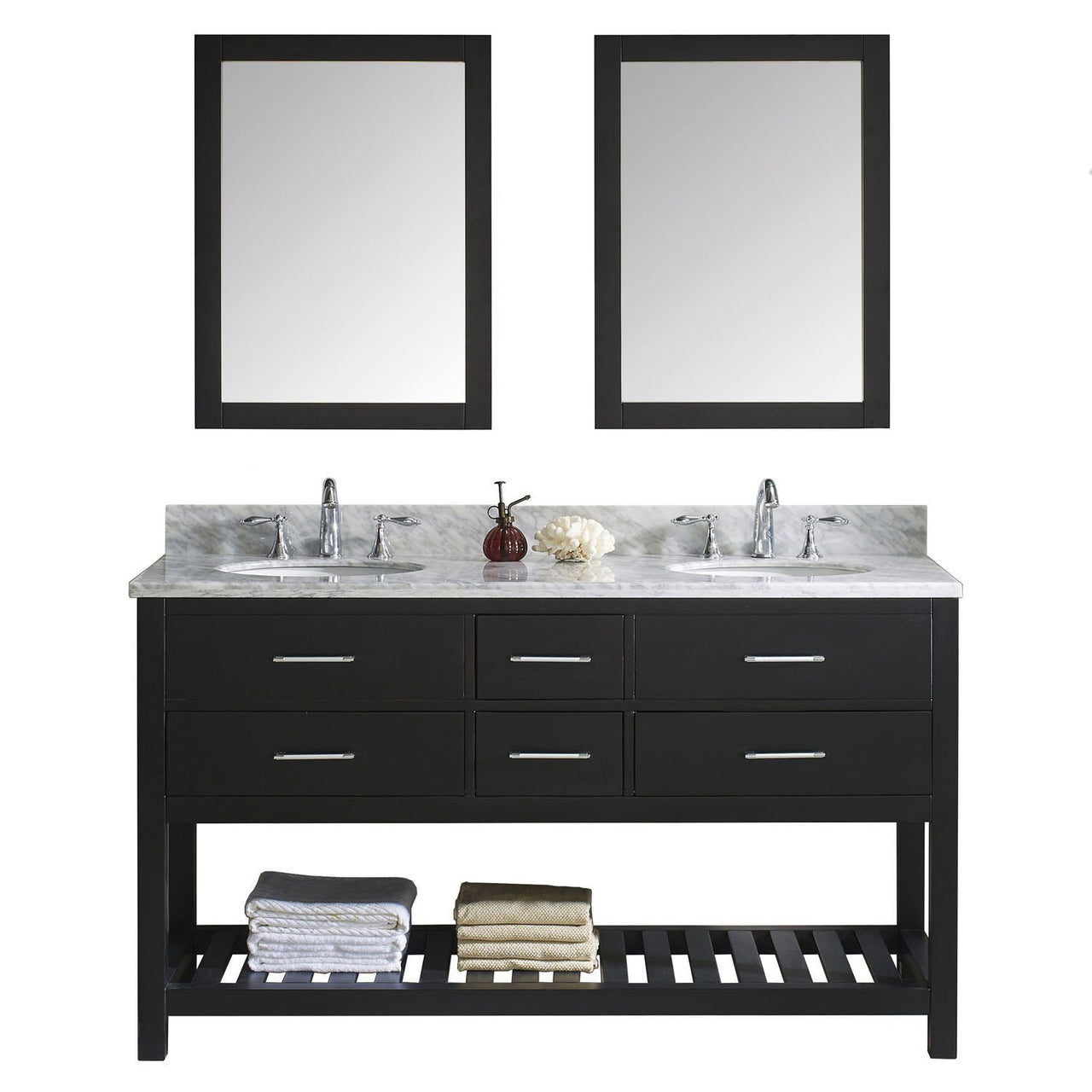 Virtu USA Caroline Estate 60" Double Round Sink Espresso Top with Mirrors Vanity Virtu USA 