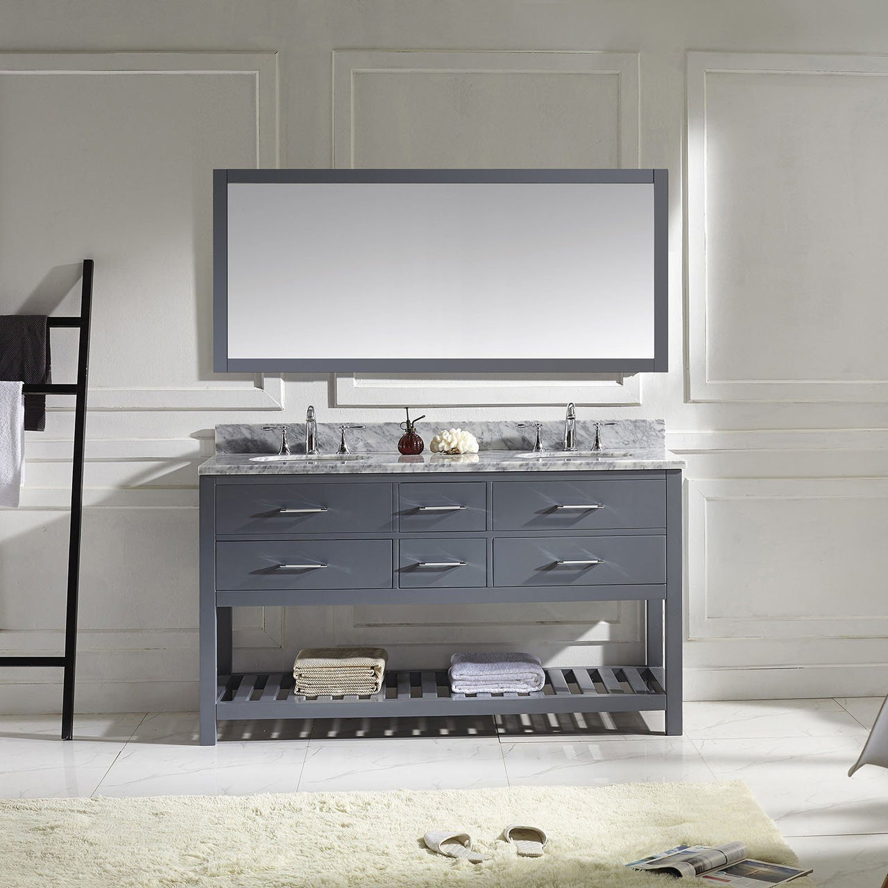 Virtu USA Caroline Estate 60" Double Round Sink Grey Top Vanity in Grey with Mirror Vanity Virtu USA 