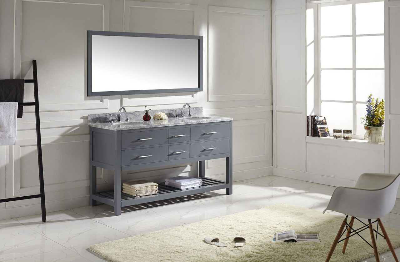 Virtu USA Caroline Estate 60" Double Round Sink Grey Top Vanity in Grey with Mirror Vanity Virtu USA 