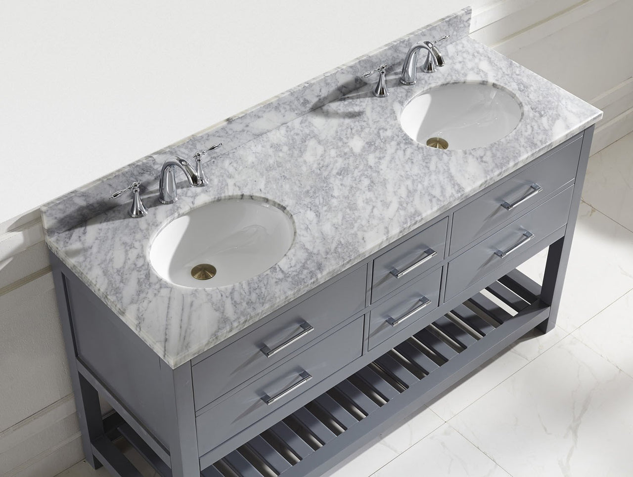Virtu USA Caroline Estate 60" Double Round Sink Grey Top Vanity in Grey with Mirror Vanity Virtu USA 