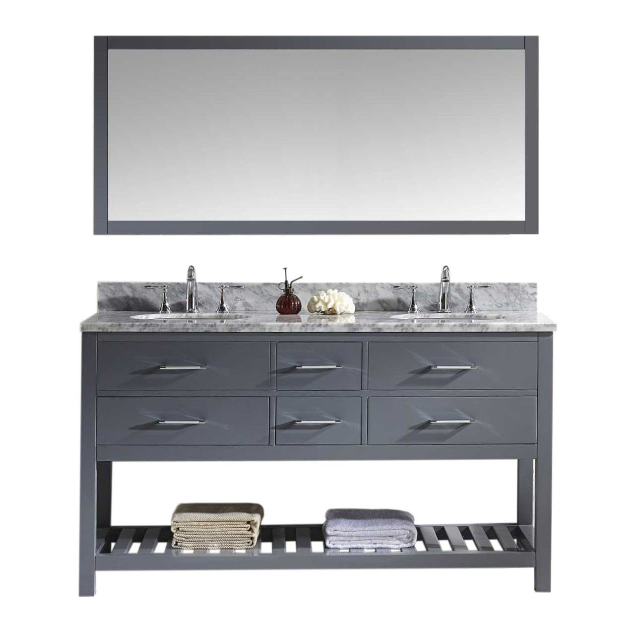 Virtu USA Caroline Estate 60" Double Round Sink Grey Top Vanity in Grey with Mirror Vanity Virtu USA 