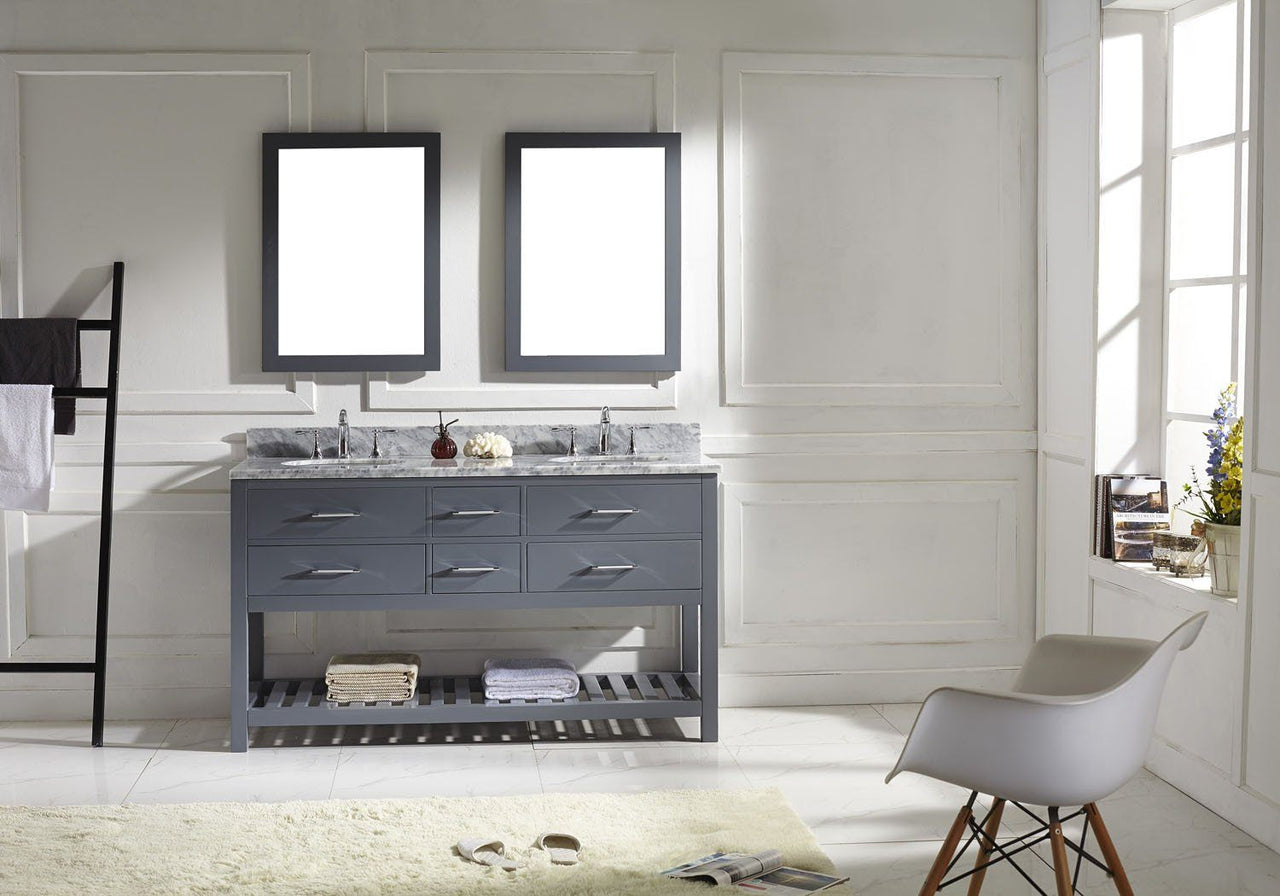 Virtu USA Caroline Estate 60" Double Round Sink Grey Top Vanity in Grey with Mirrors Vanity Virtu USA 