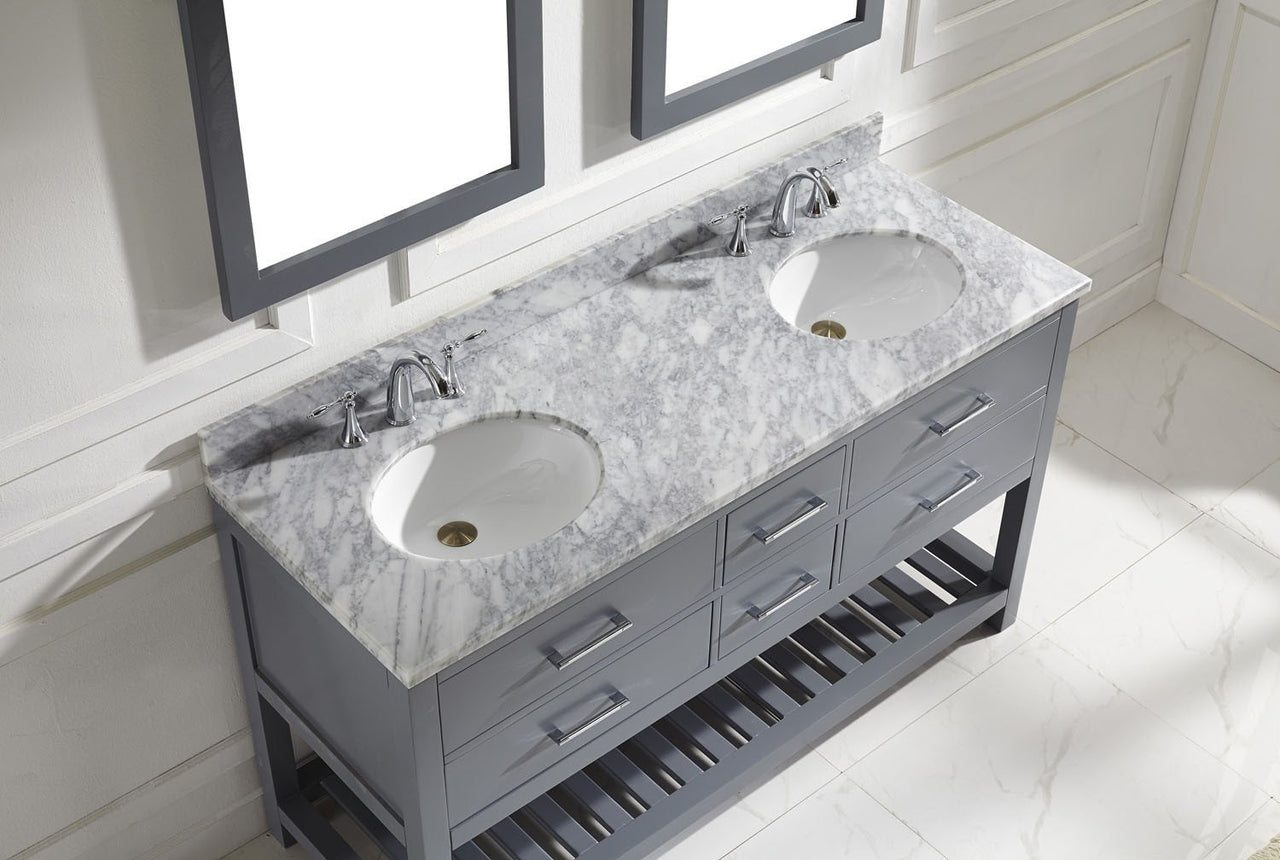 Virtu USA Caroline Estate 60" Double Round Sink Grey Top Vanity in Grey with Mirrors Vanity Virtu USA 