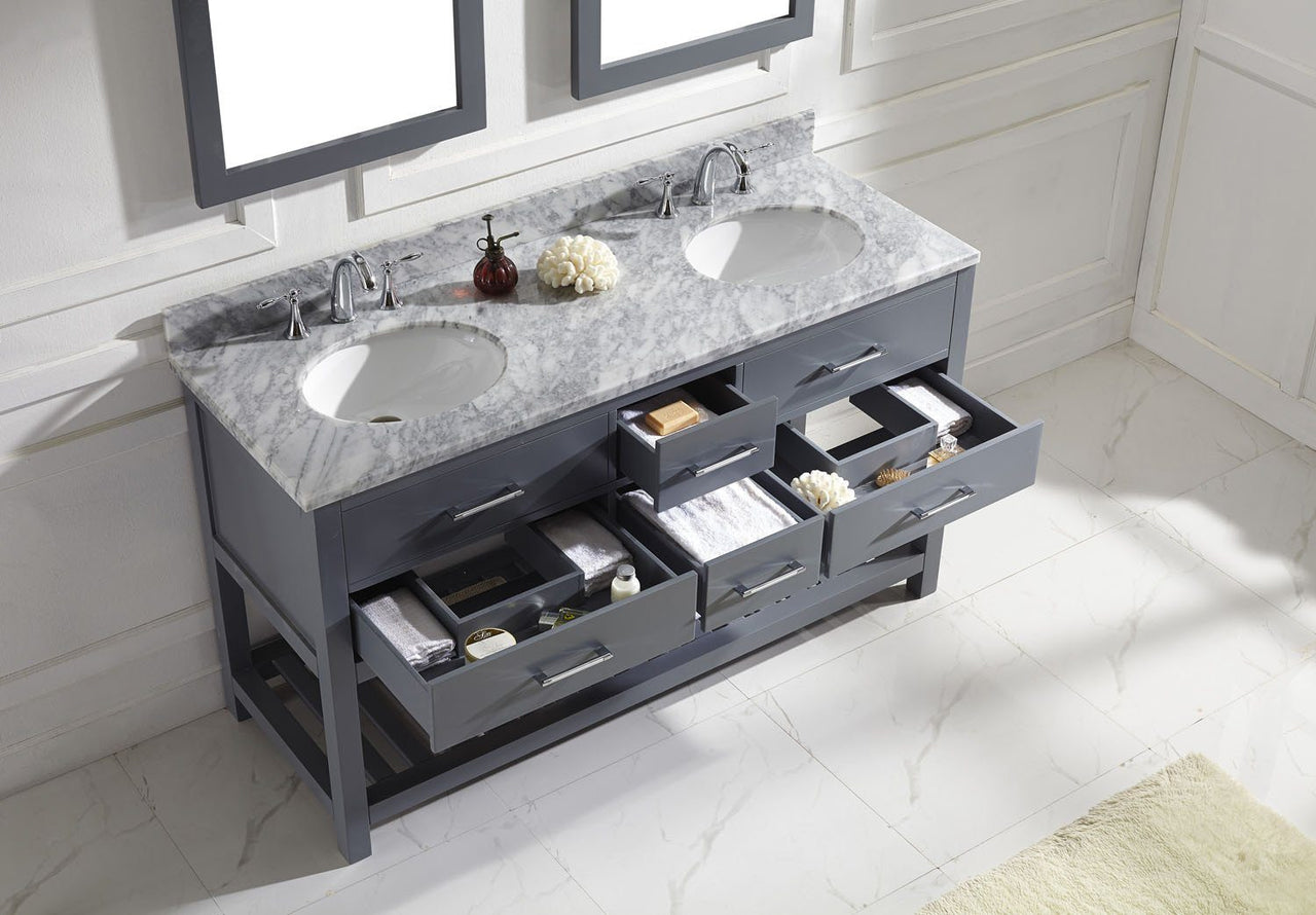 Virtu USA Caroline Estate 60" Double Round Sink Grey Top Vanity in Grey with Mirrors Vanity Virtu USA 
