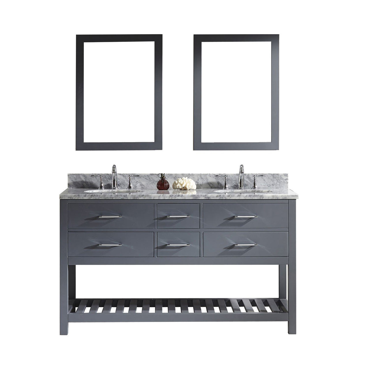 Virtu USA Caroline Estate 60" Double Round Sink Grey Top Vanity in Grey with Mirrors Vanity Virtu USA 
