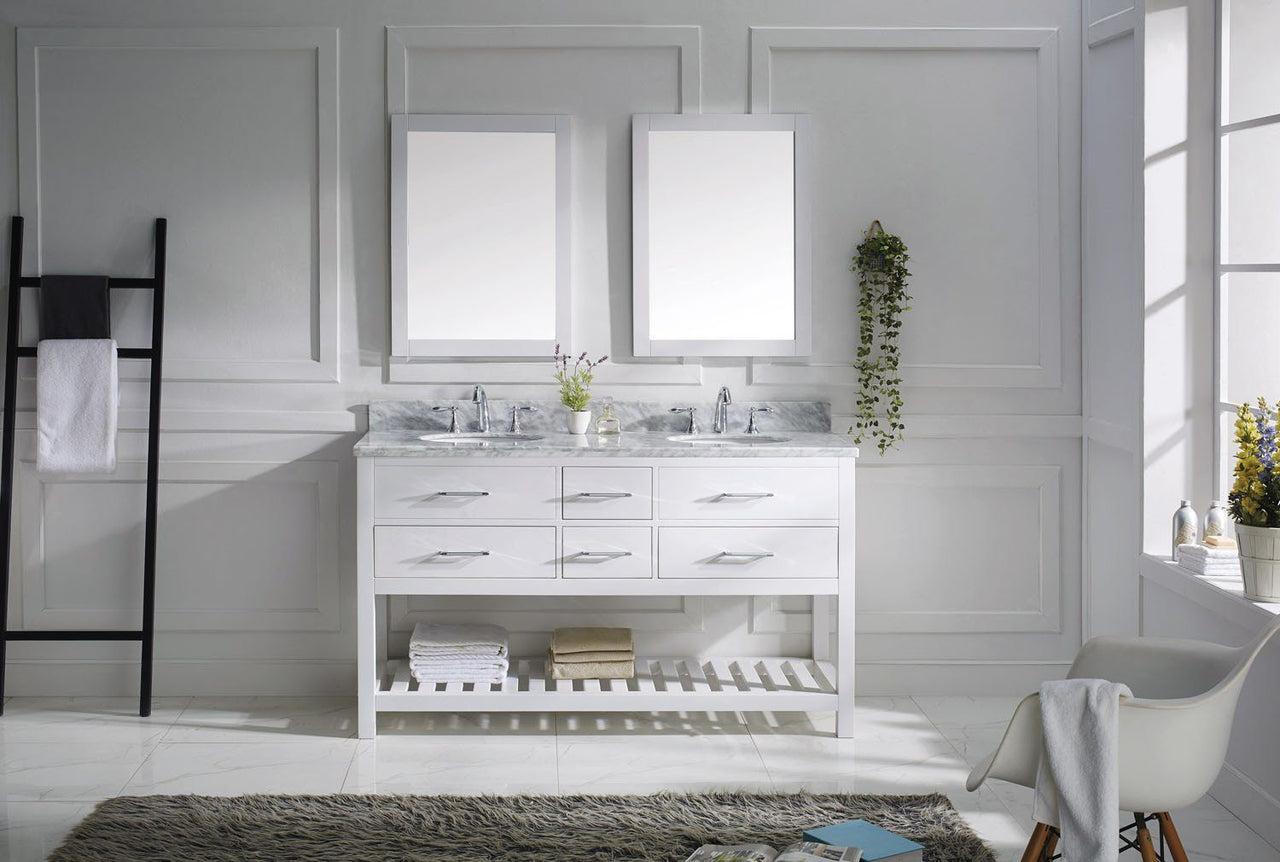 Virtu USA Caroline Estate 60" Double Round Sink White Top with Mirrors Vanity Virtu USA 