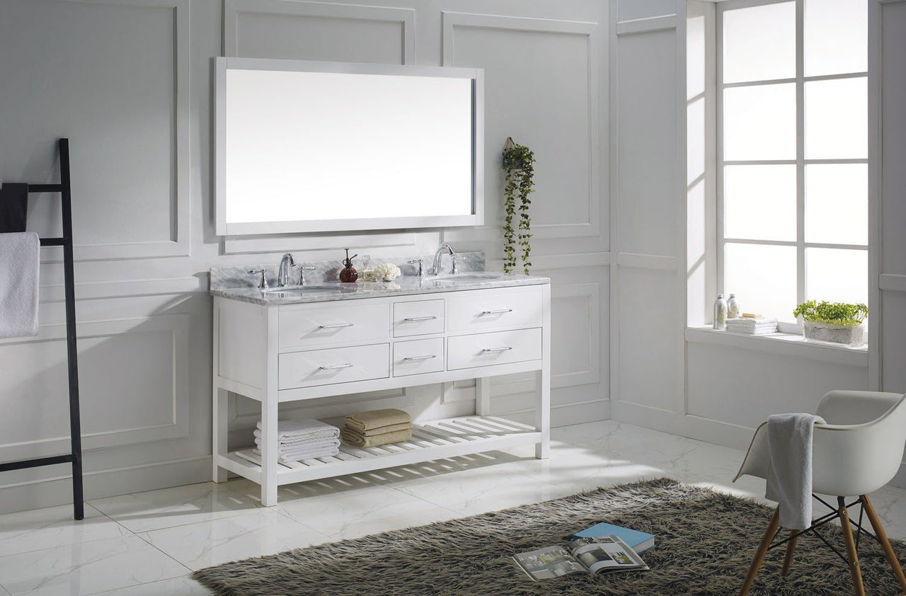 Virtu USA Caroline Estate 60" Double Round Sink White Top with Mirrors Vanity Virtu USA 