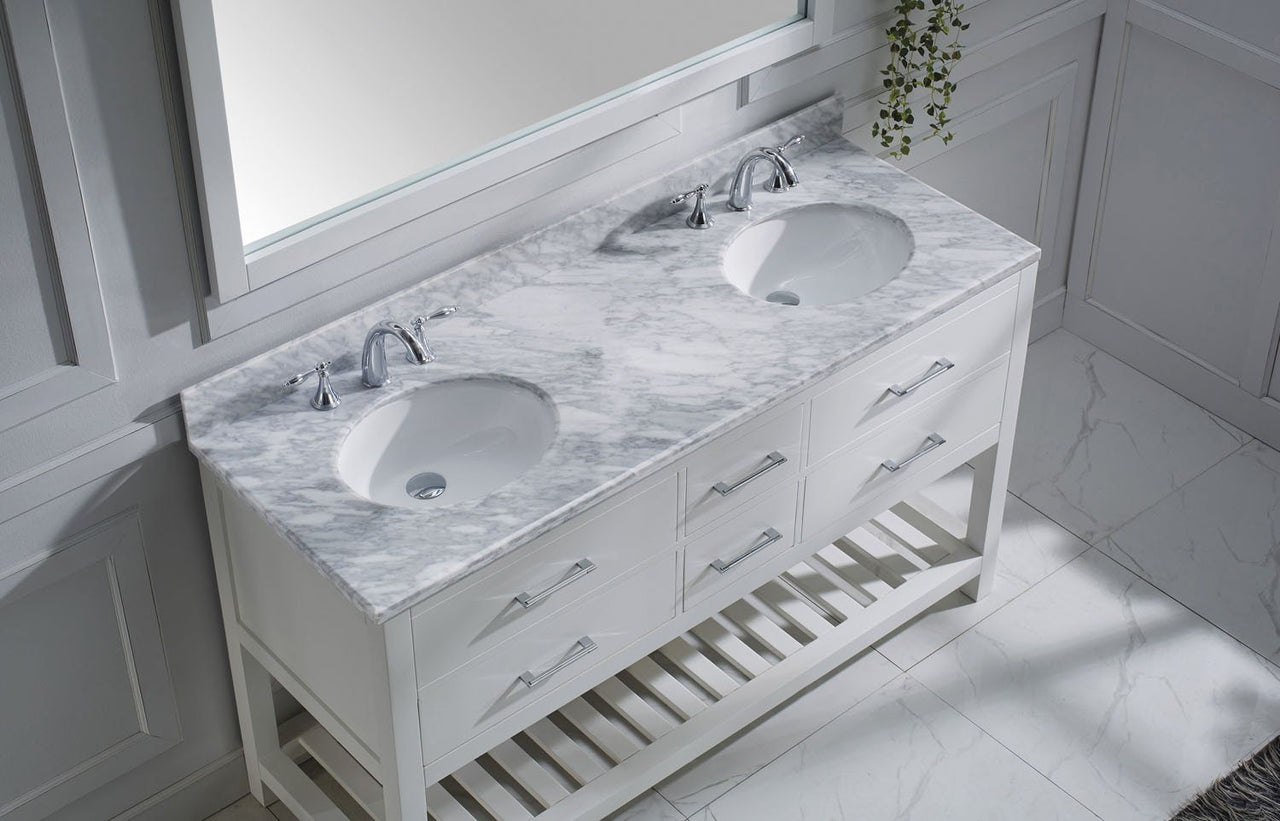 Virtu USA Caroline Estate 60" Double Round Sink White Top with Mirrors Vanity Virtu USA 