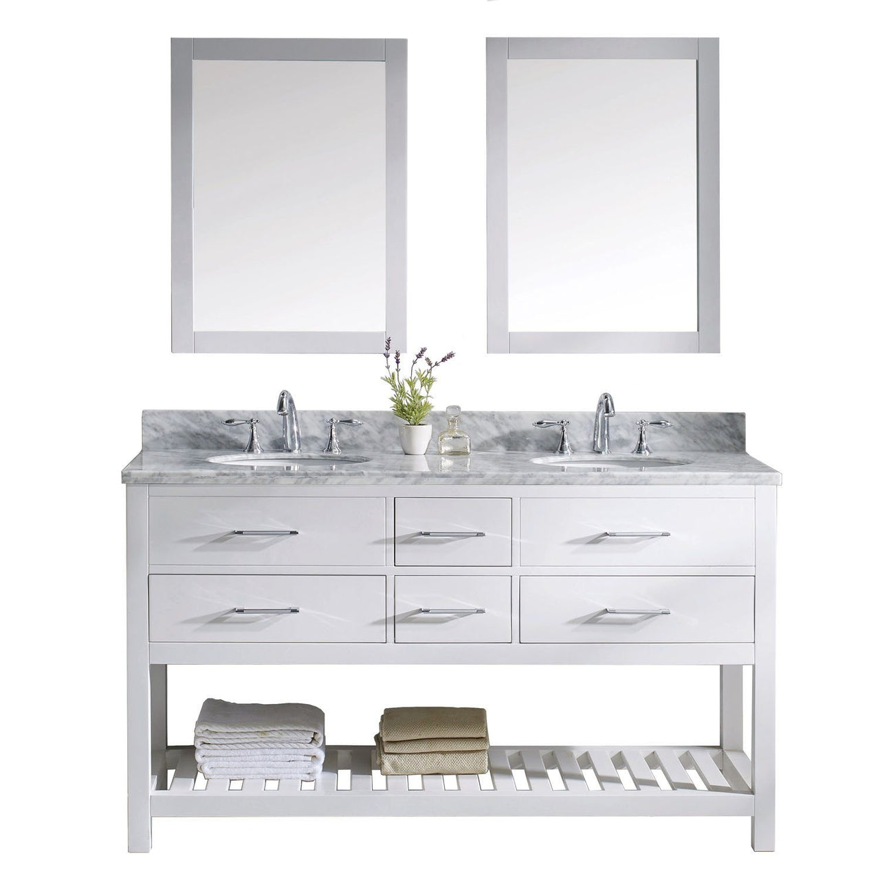 Virtu USA Caroline Estate 60" Double Round Sink White Top with Mirrors Vanity Virtu USA 