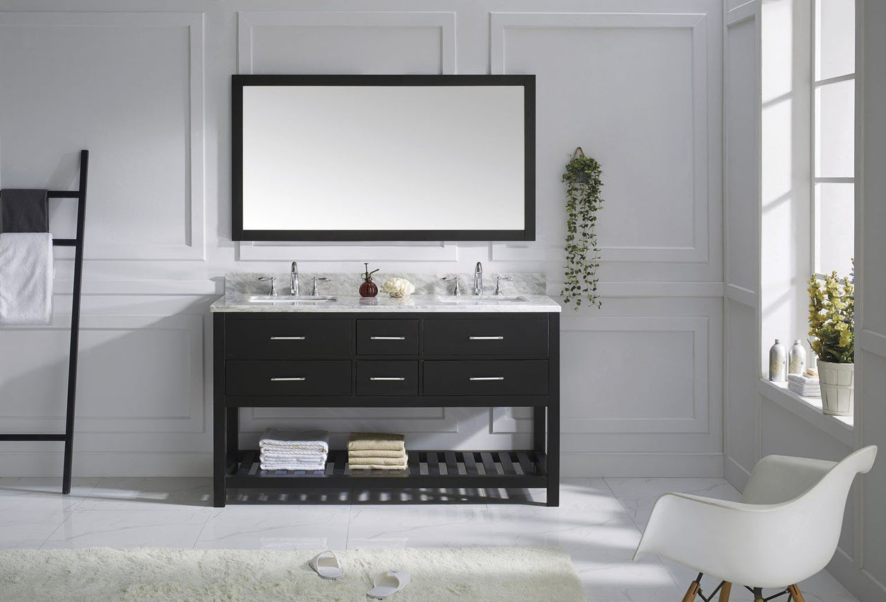 Virtu USA Caroline Estate 60" Double Square Sink Espresso Top Vanity in Espresso with Mirror Vanity Virtu USA 