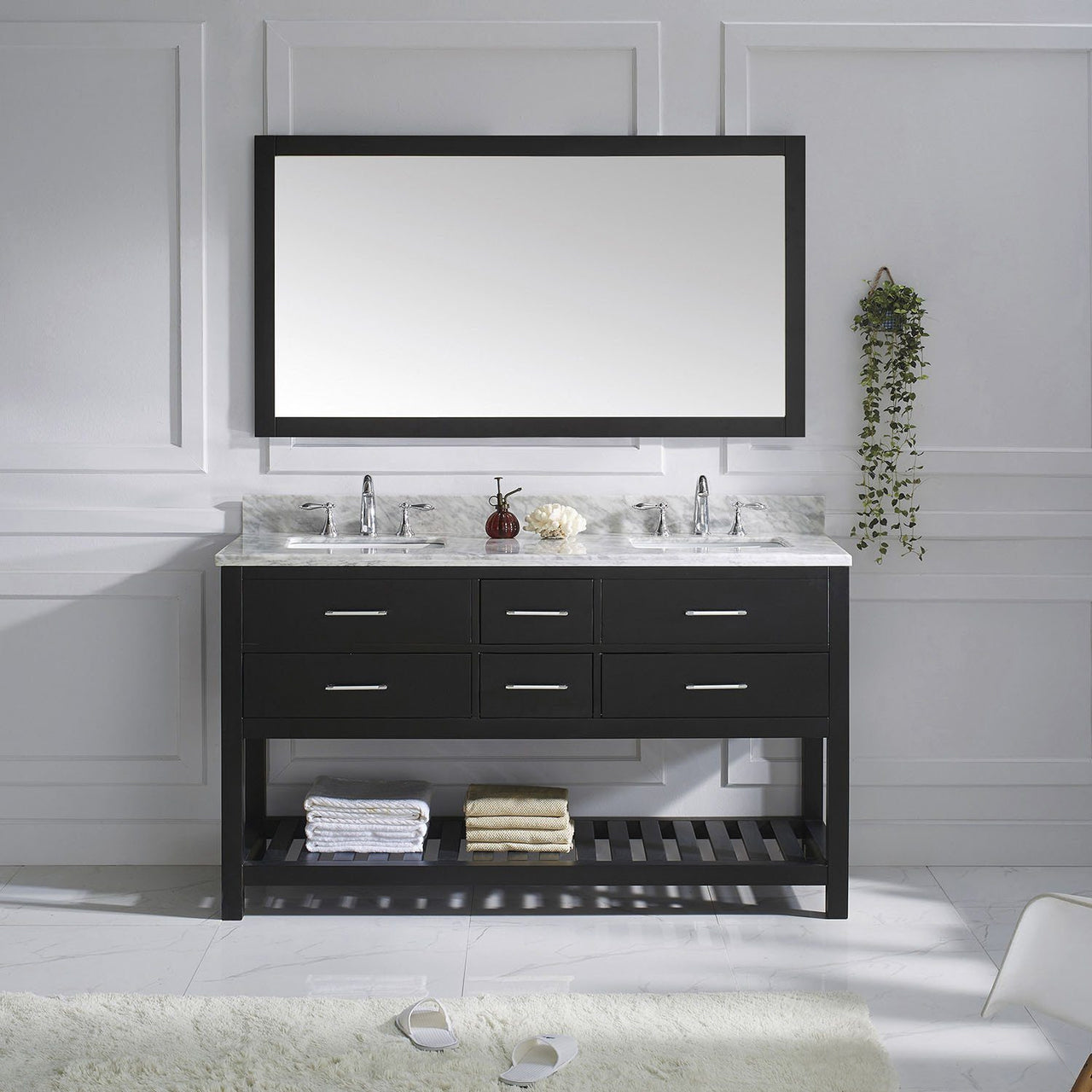 Virtu USA Caroline Estate 60" Double Square Sink Espresso Top Vanity in Espresso with Mirror Vanity Virtu USA 