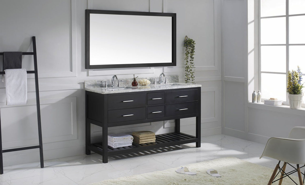 Virtu USA Caroline Estate 60" Double Square Sink Espresso Top Vanity in Espresso with Mirror Vanity Virtu USA 
