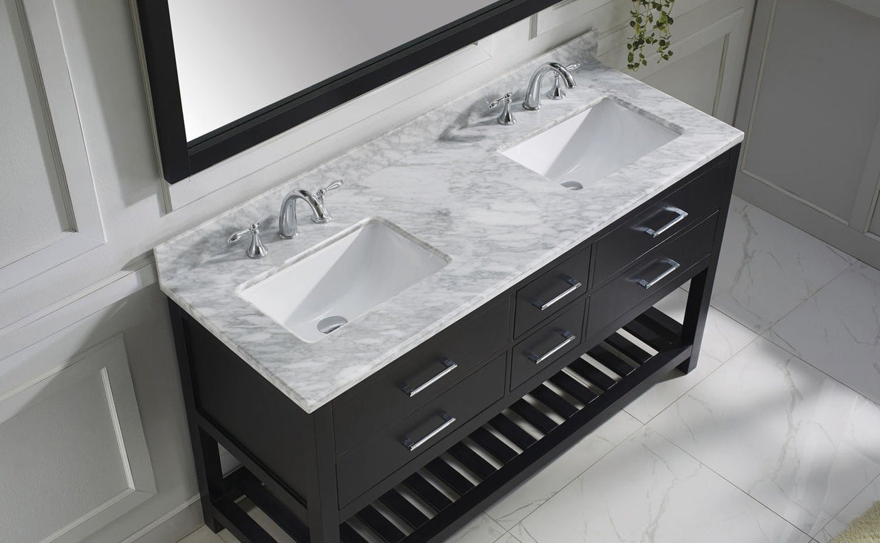 Virtu USA Caroline Estate 60" Double Square Sink Espresso Top Vanity in Espresso with Mirror Vanity Virtu USA 