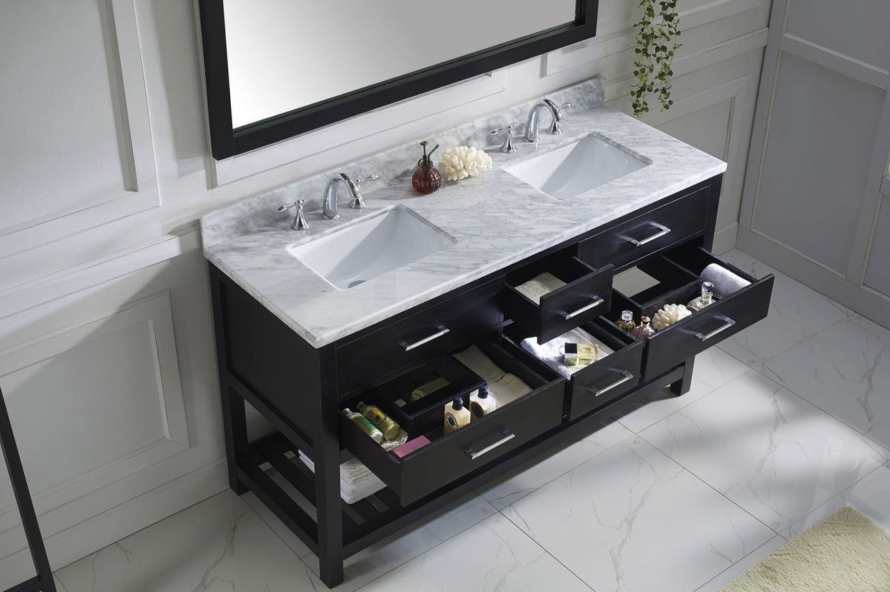Virtu USA Caroline Estate 60" Double Square Sink Espresso Top Vanity in Espresso with Mirror Vanity Virtu USA 