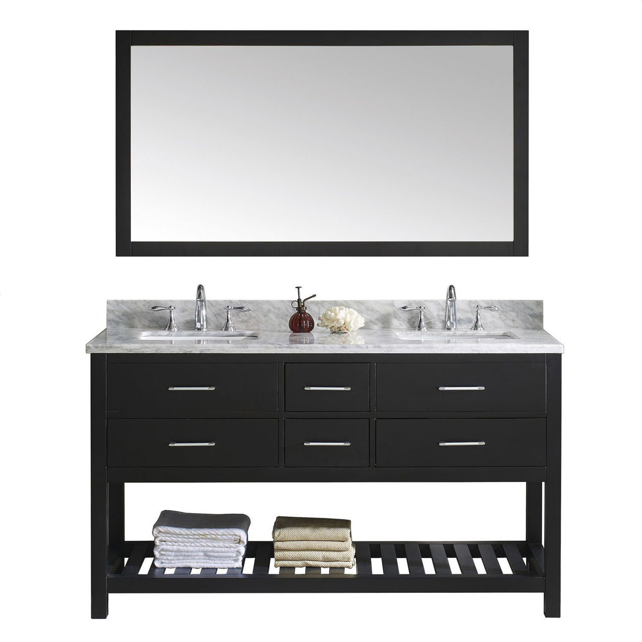 Virtu USA Caroline Estate 60" Double Square Sink Espresso Top Vanity in Espresso with Mirror Vanity Virtu USA 