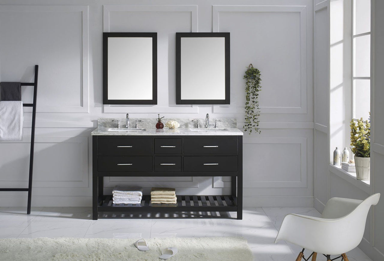 Virtu USA Caroline Estate 60" Double Square Sink Espresso Top with Mirrors Vanity Virtu USA 