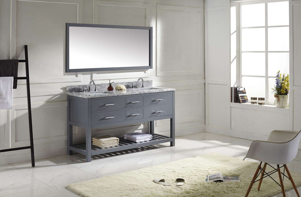 Virtu USA Caroline Estate 60" Double Square Sink Grey Top Vanity in Grey with Mirror Vanity Virtu USA 