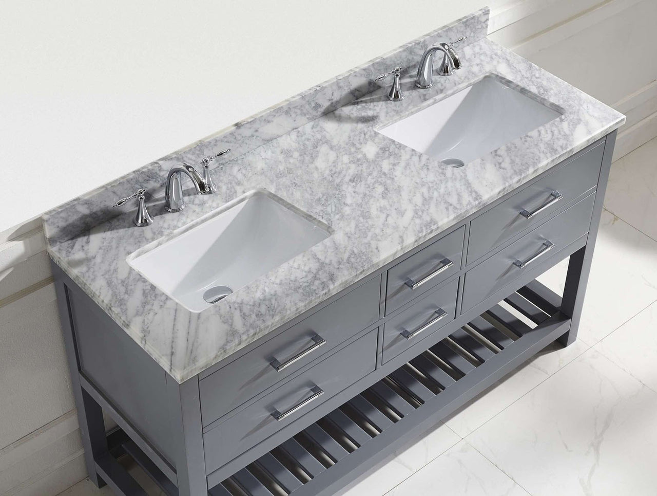 Virtu USA Caroline Estate 60" Double Square Sink Grey Top Vanity in Grey with Mirror Vanity Virtu USA 