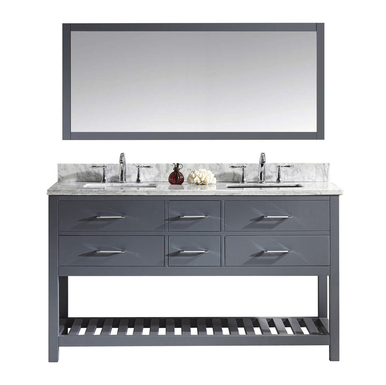 Virtu USA Caroline Estate 60" Double Square Sink Grey Top Vanity in Grey with Mirror Vanity Virtu USA 