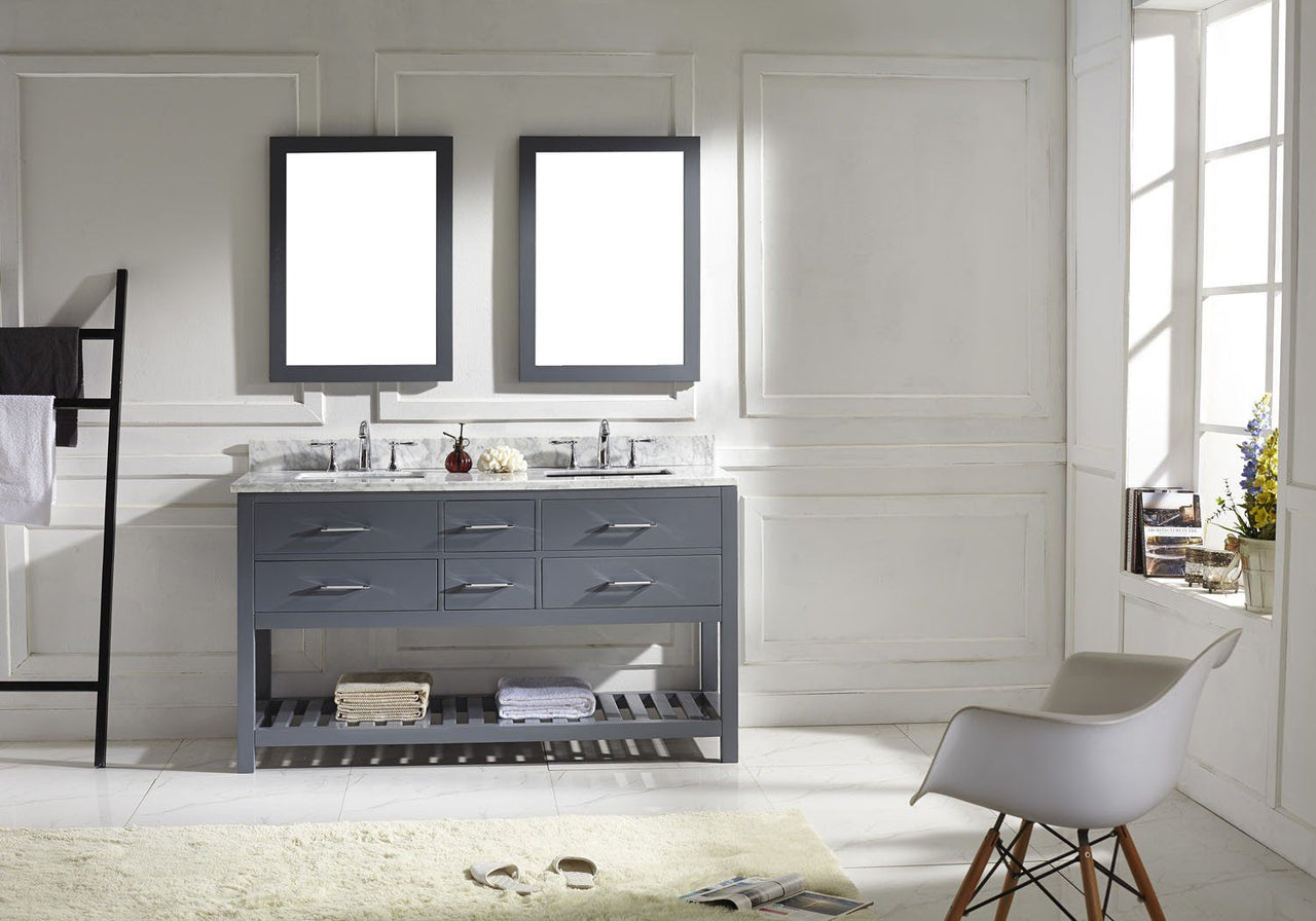 Virtu USA Caroline Estate 60" Double Square Sink Grey Top with Mirrors Vanity Virtu USA 