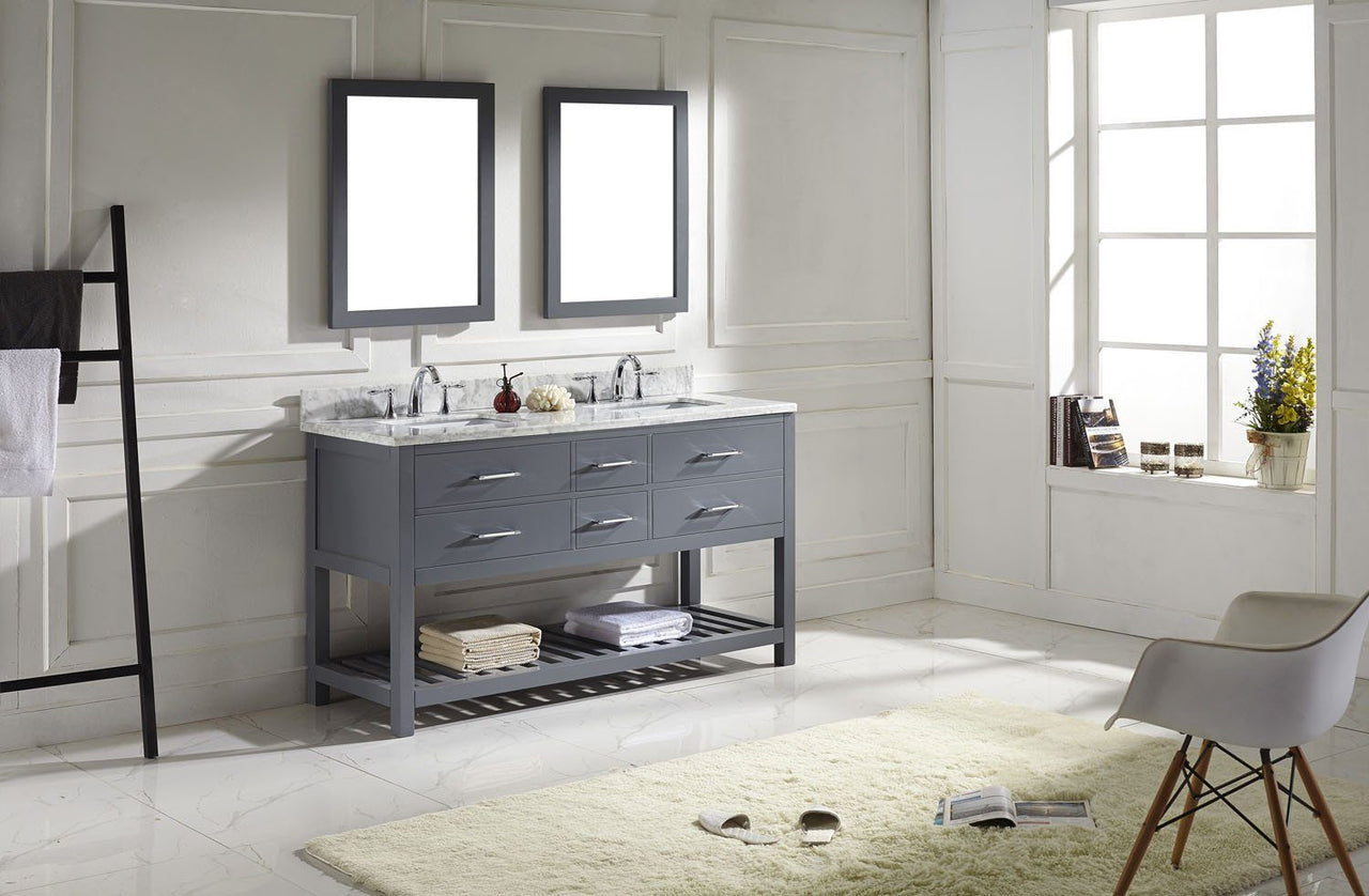 Virtu USA Caroline Estate 60" Double Square Sink Grey Top with Mirrors Vanity Virtu USA 