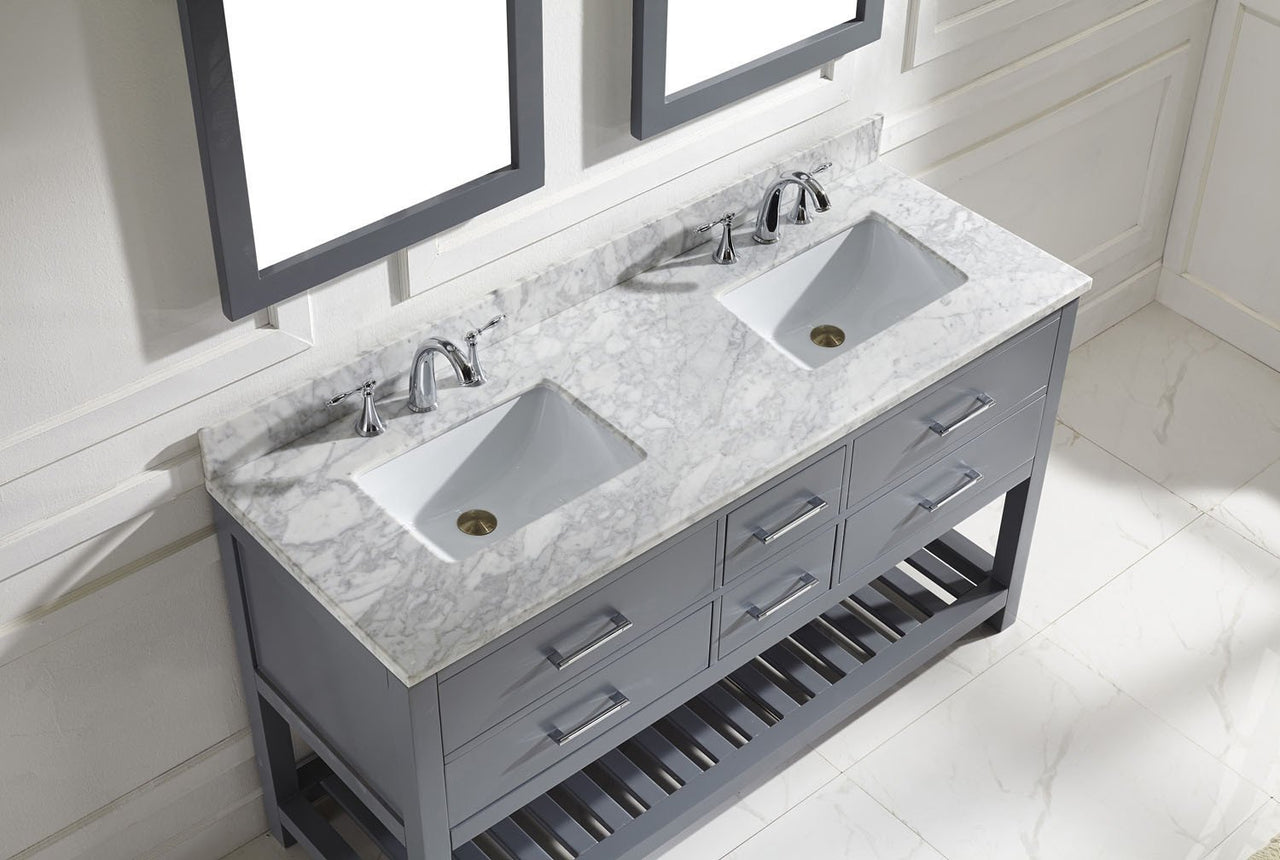 Virtu USA Caroline Estate 60" Double Square Sink Grey Top with Mirrors Vanity Virtu USA 