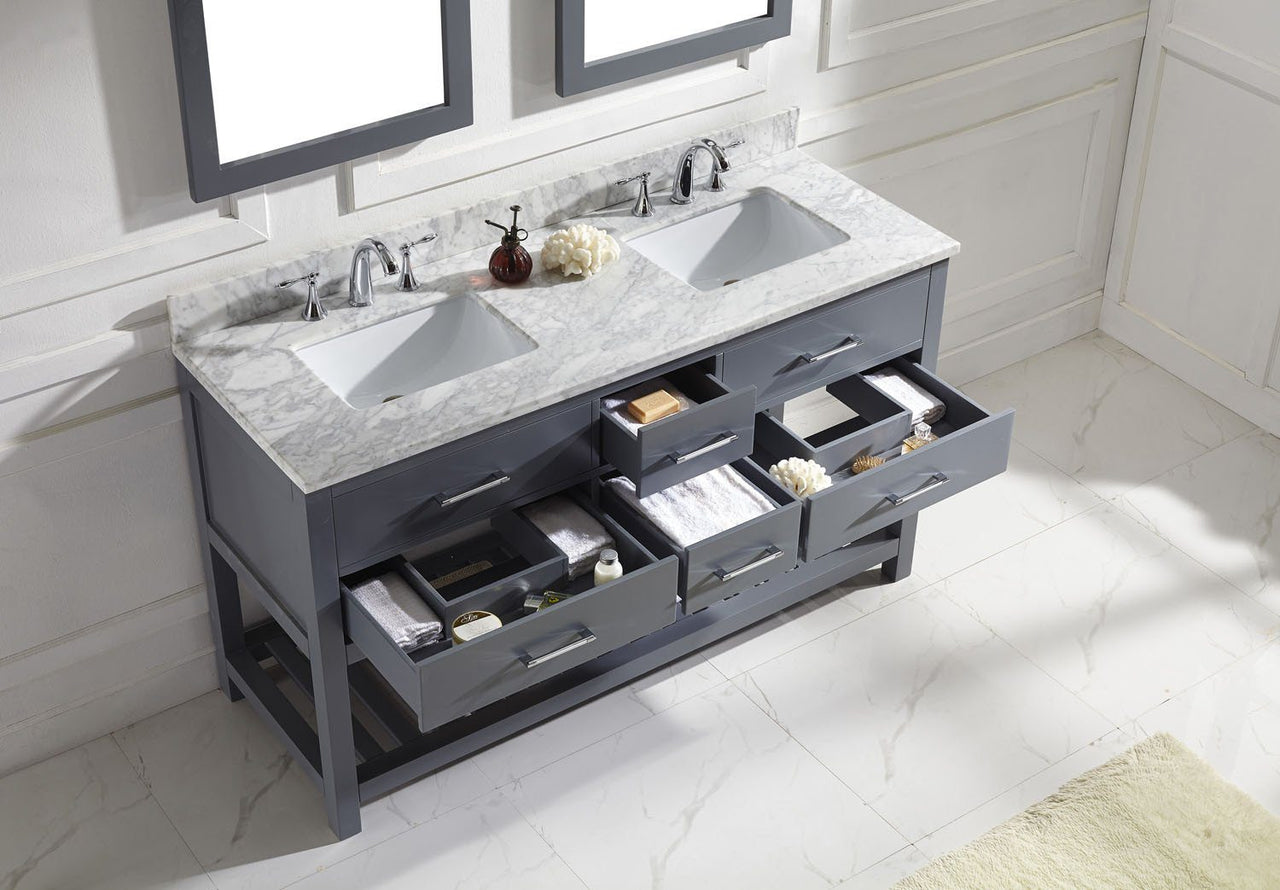 Virtu USA Caroline Estate 60" Double Square Sink Grey Top with Mirrors Vanity Virtu USA 