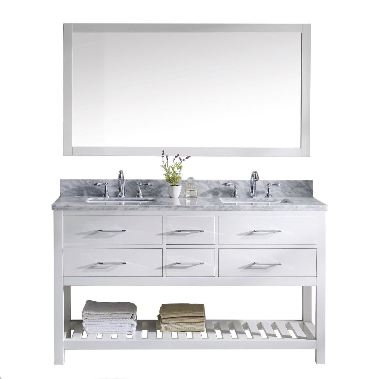 Virtu USA Caroline Estate 60" Double Square Sink White Top Vanity in White with Mirror Vanity Virtu USA 