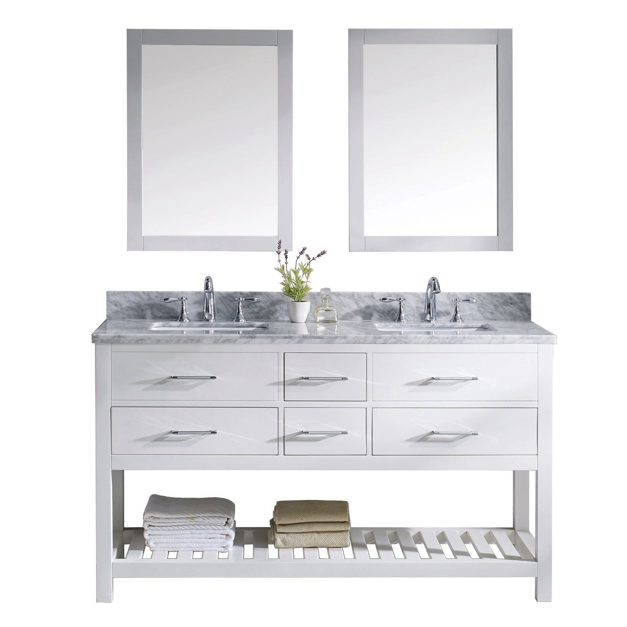 Virtu USA Caroline Estate 60" Double Square Sink White Top Vanity in White with Mirrors Vanity Virtu USA 