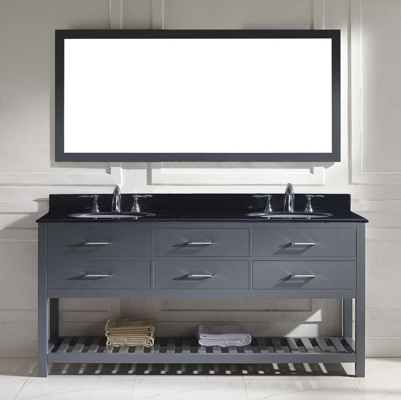 Virtu USA Caroline Estate 72" Double Round Sink Grey Top Vanity in Grey with Mirror Vanity Virtu USA 