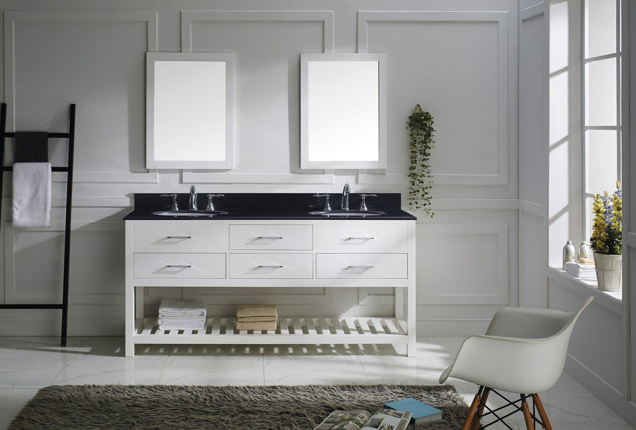 Virtu USA Caroline Estate 72" Double Round Sink White Top Vanity in White with Mirrors Vanity Virtu USA 