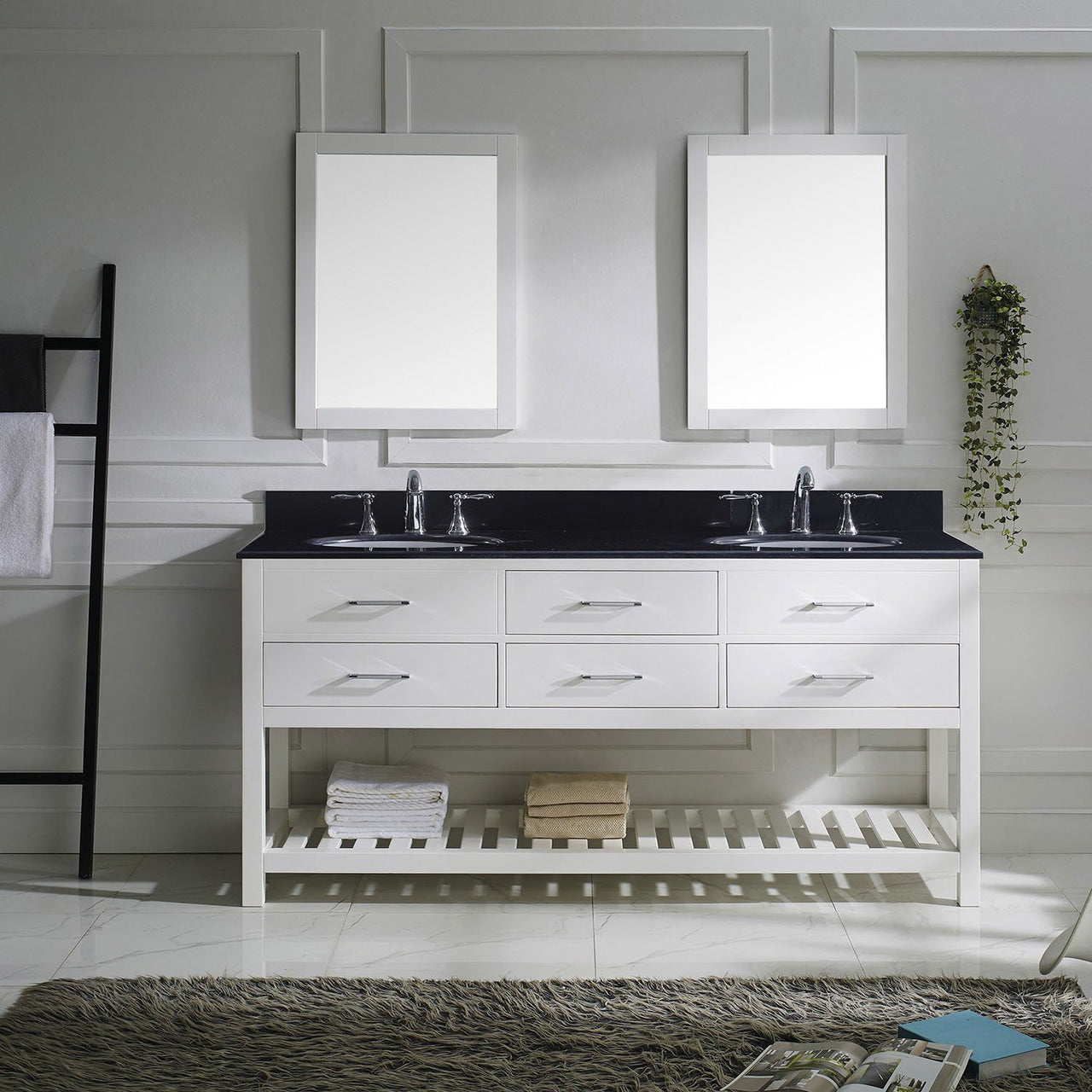 Virtu USA Caroline Estate 72" Double Round Sink White Top Vanity in White with Mirrors Vanity Virtu USA 