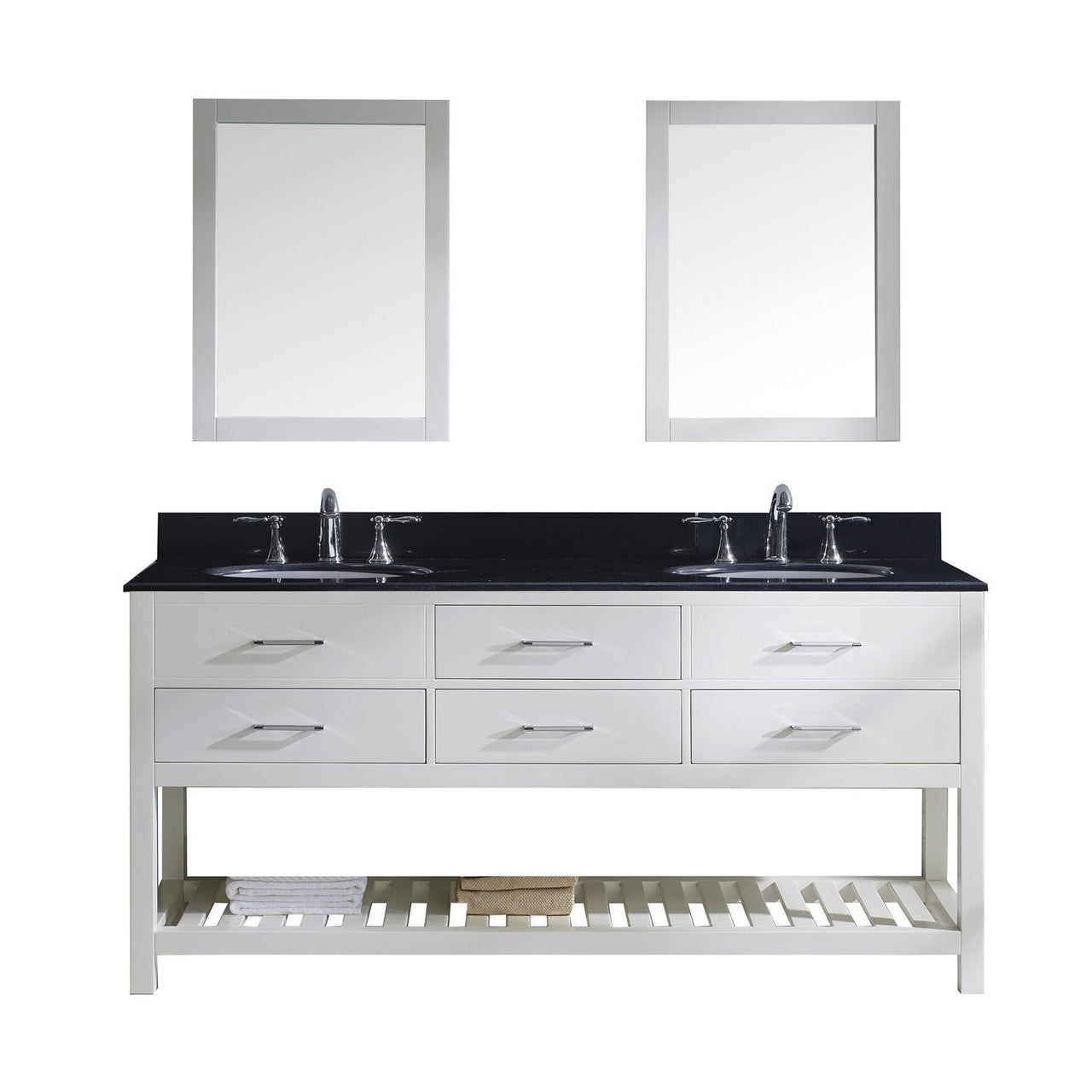 Virtu USA Caroline Estate 72" Double Round Sink White Top Vanity in White with Mirrors Vanity Virtu USA 